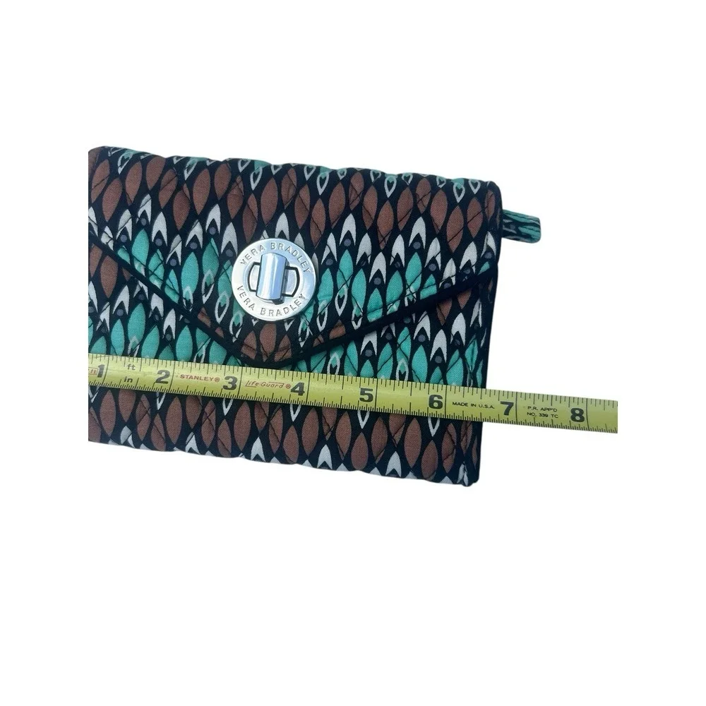 Vera Bradley Sierra Stream Turn Lock Wallet Wristlet Quilted Green Brown Retired - Picture 6 of 8